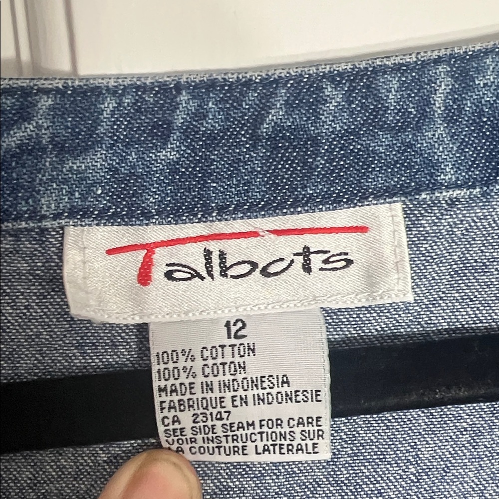Vintage Talbots Blue Denium Jumper Button up Dress, Large Front Pockets, Size 12 - Picture 5 of 8